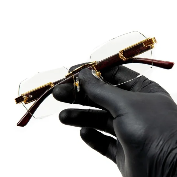Men's Rimless Luxury Vintage Retro Gold Clear Lens Woodgrain Fashion